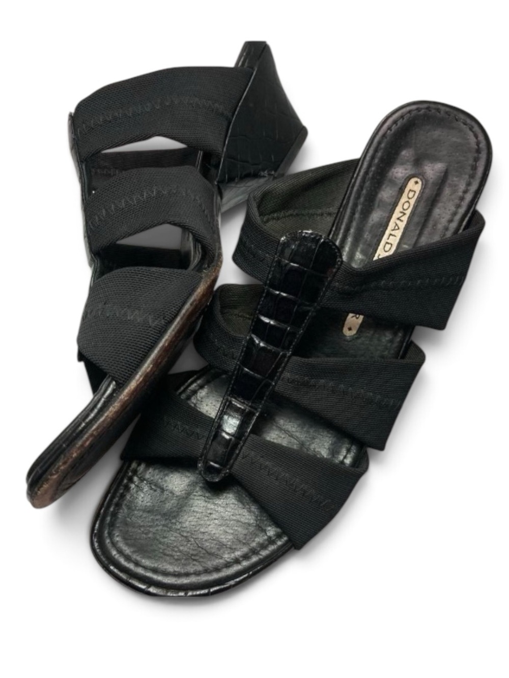 Donald J. Pliner Black Croc-Trim Elastic Slide Sandals 6.5